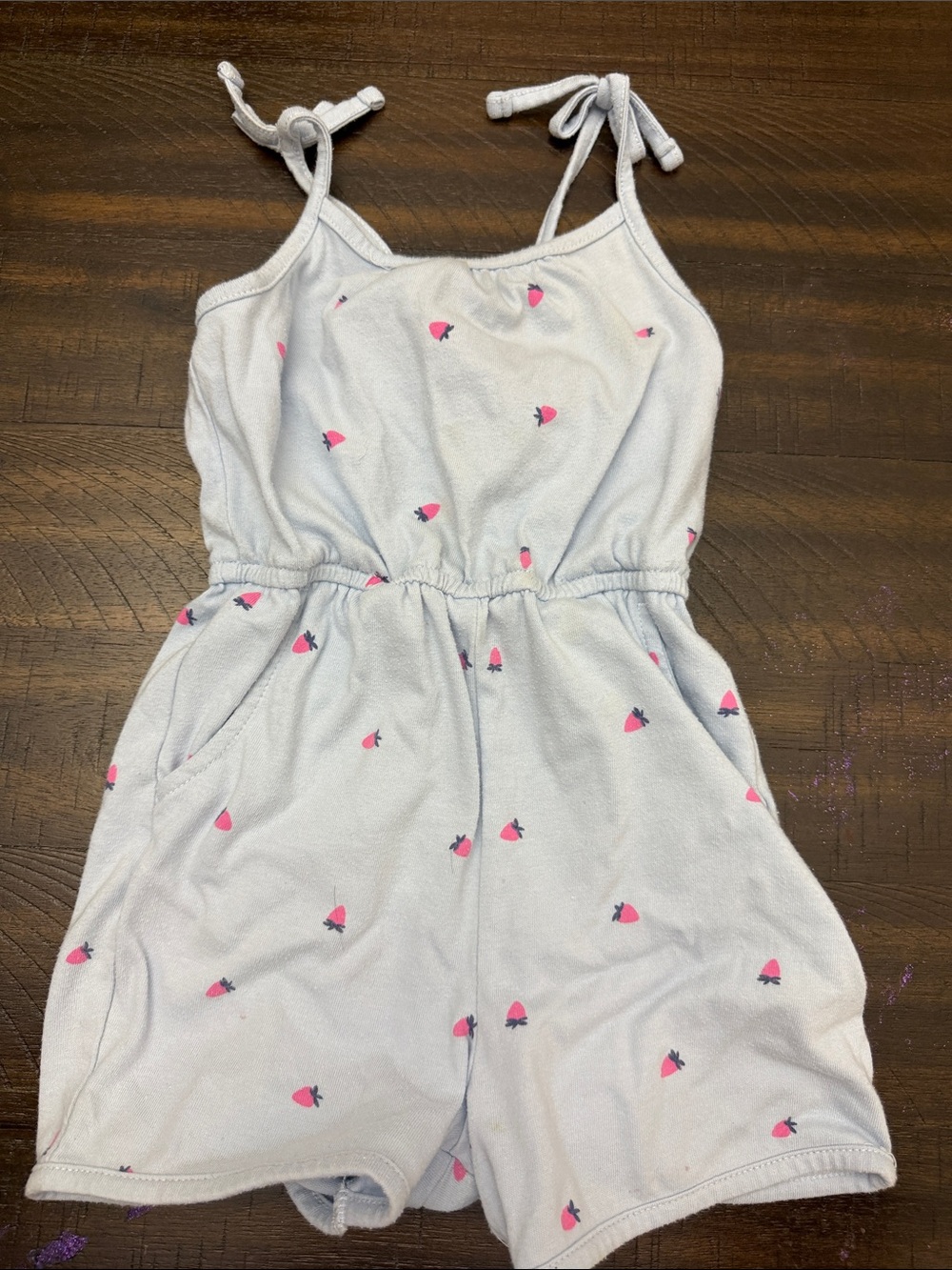 Cat & Jack Light Blue Romper with Pink Strawberry Motif